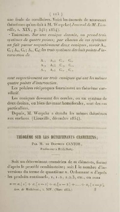 Théorème sur les déterminants crameriens.
