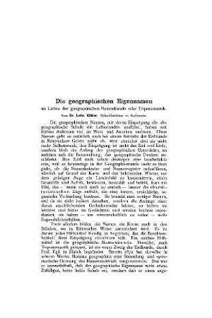Die geographischen Eigennamen : im Lichte der geographischen Namenkunde oder Toponomastik