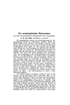 Die geographischen Eigennamen : im Lichte der geographischen Namenkunde oder Toponomastik