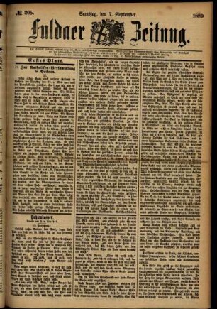 Erste Ausgabe vom Samstag, den 07. September 1889.