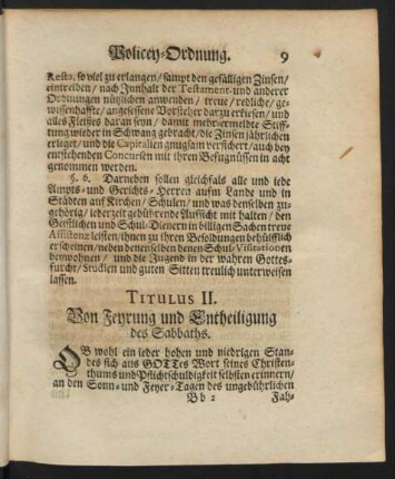 Titulus II. Von Feyrung und Entheiligung des Sabbaths
