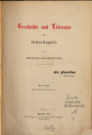 Geschichte und Litteratur des Schachspiels, I