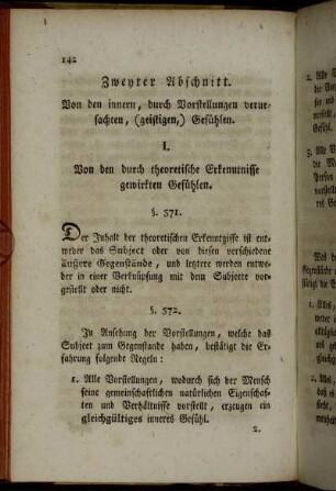 Zweyter Abschnitt. Von den innern, durch Vorstellungen verursachten, (geistigen), Gefühlen.