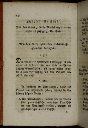 Zweyter Abschnitt. Von den innern, durch Vorstellungen verursachten, (geistigen), Gefühlen.