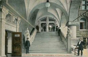 Leipzig: Östlicher Rathaus-Treppenaufgang und Eingang zum Ratskeller