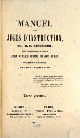 Manuel des juges d'instruction, 1