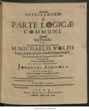 Spicilegium e Parte Logicae Communi