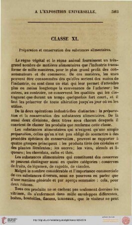 classe XI: Préparation et conservation des substances alimentaires