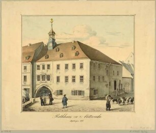 Das alte Rathaus am Markt in Mittweida in Mittelsachsen, 1851 abgerissen