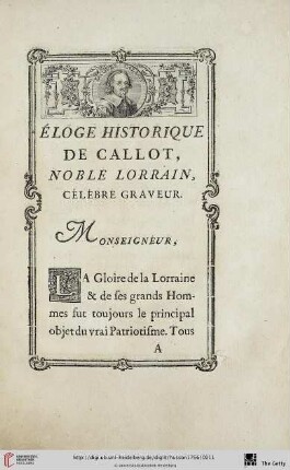 Éloge historique de Callot, noble Lorraine, célébre graveur