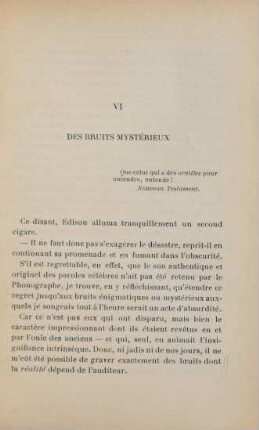 VI. Des bruits mystérieux