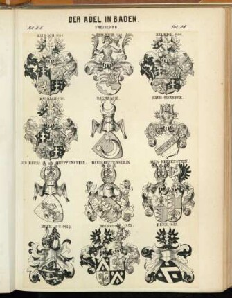 Taf. 26. Balbach 1644. - Balbach 1654. - Balbach 1694. - Balbach 1751. - Baumbach. - Baur-Eiseneck. - St-W Baur-Heppenstein. - Baur-Heppenstein. - Beck St-W. 1489. - Beck verm 1603. - Beck 1603. -