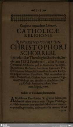 Censura cujusdam Literati, Catholicae Religionis