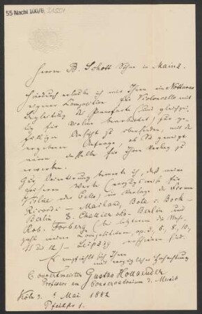 Brief an B. Schott's Söhne : 20.05.1882