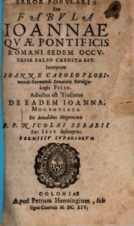 Error Popularis Seu Fabula Joannae Quae Pontificis Romani Sedem Occupasse Falso Credita Est