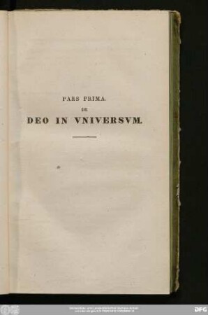 Pars Prima De Deo In Universum.