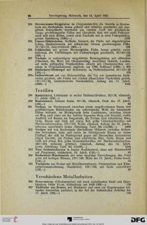 Verschiedene Metallarbeiten (Nr. 306-326)