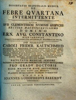 Diss. inaug. med. de febre quartana intermittente