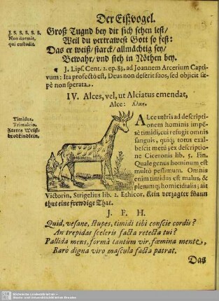 IV. Alces, vel, ut Alciatus emendat, Alce