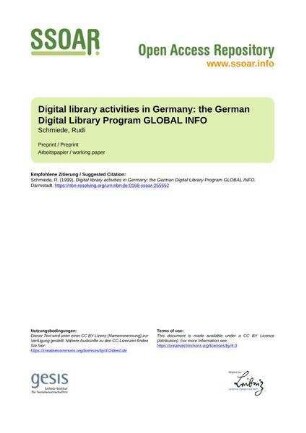 Digital library activities in Germany: the German Digital Library Program GLOBAL INFO