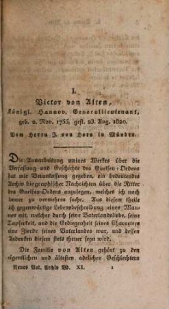 Neues vaterländisches Archiv oder Beiträge zur allseitigen Kenntniß des Königreichs Hannover und des Herzogthums Braunschweig. 1827,1, 1827,[1] = Bd. 11