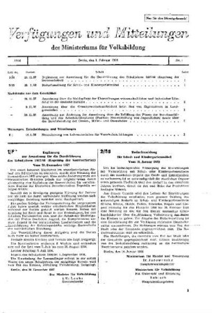 Bedarfsmeldung für Schul- und Kindergartenmöbel : 2/58 Vom 10. Januar 1958