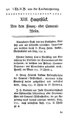 XIII. Hauptstück. Von dem Finanz- oder Cameral-Wesen.