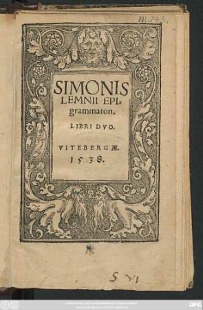 SIMONIS || LEMNII EPI=||grammaton.|| LIBRI DVO.||