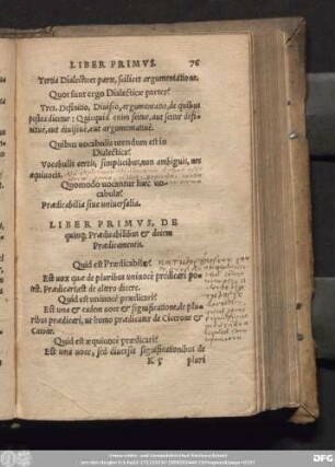 Liber Primus, De quinq[ue] Praedicabilibus & decem Praedicamentis.
