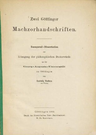 Zwei Göttinger Machzorhandschriften