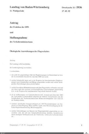 Antrag der SPD: Ökologische Auswirkungen des Flugverkehrs