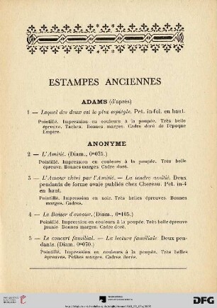 Estampes anciennes (Nr. 1-120)