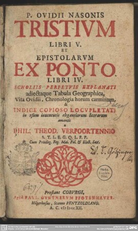 P. Ovidii Nasonis Tristium Libri V. Et Epistolarum Ex Ponto Libri IV.