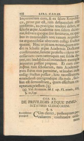 Cap. XI. De Privilegiis Atque Immunitatibus Clericorum