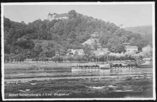 Scharfenberg. Schloss - Elbe mit Dampfer Austria