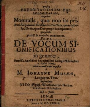 Exercitationum philologicarum ... prima de vocum significationibus in genere