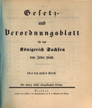 Gesetz- und Verordnungsblatt für das Königreich Sachsen. 1846