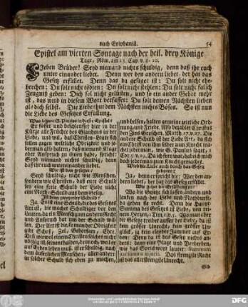 Epistel am vierten Sontage nach der heil. drey Könige Tage, Röm. am 13. Cap. v. 8:10.