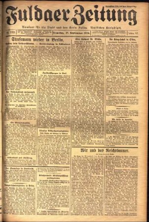 Erste Ausgabe vom Samstag, den 25. September 1926.