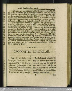Pars III. Propositio Epistolae