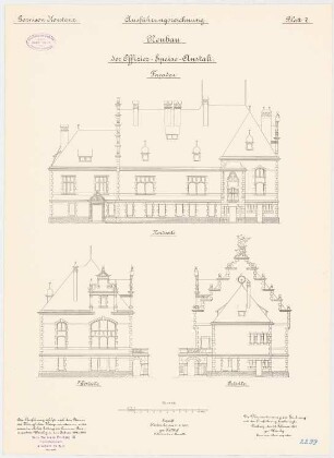 Garnison, Offiziers-Speiseanstalt, Konstanz: N-, O-, W-Ansicht 1:100