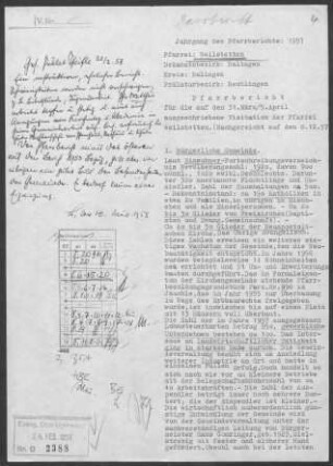 Weilstetten mit Roßwangen: Pfarrbericht 1957