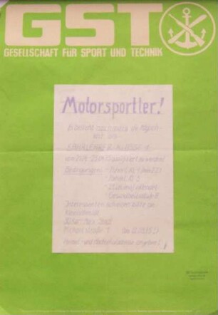 Gesellschaft für Sport und Technik - Qualifizierungs-lehrgang für Motorsportler "Fahrlehrer Klasse 1" vom 21.04.-25.04.1975