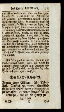 Das XXXVII. Capitel. Trauer derer Wilden. Ihr Todten-Fest. ...