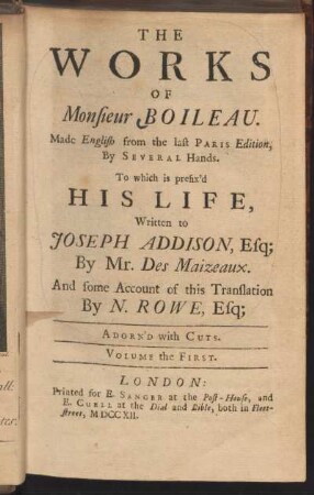 1: The works of Monsieur Boileau, 1