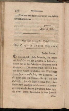 Ein und sechzigster Brief. Miß Singleton an Mrs. Weymann.