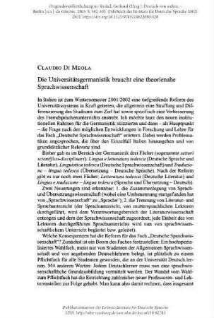 Podiumsdiskussion: "Die Universitätsgermanistik braucht eine theorienahe Sprachwissenschaft"