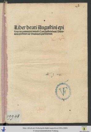 Liber beati Augustini episcopi: de contemptu mundi