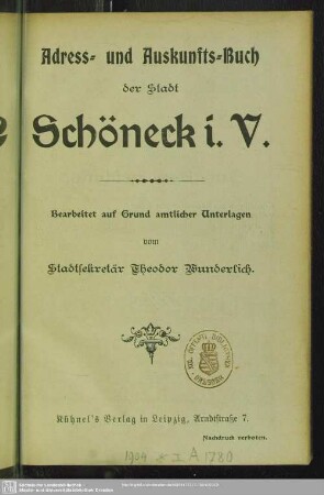 [1904]: Adress- und Auskunfts-Buch der Stadt Schöneck i. V.