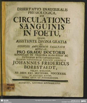 Dissertatio Inauguralis Physiologica, De Circulatione Sanguinis In Foetu